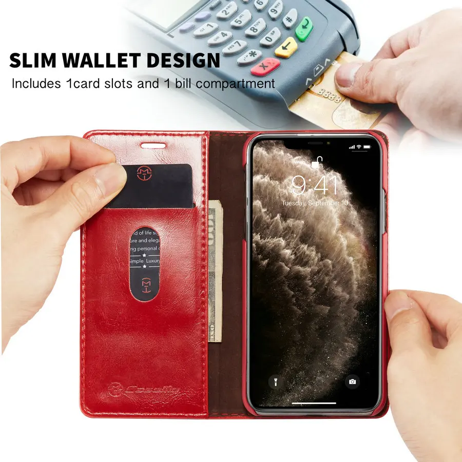 CaseMe, деловой чехол для iPhone 11 Pro, Роскошный кошелек, кожаный чехол для iPhone 11, 7, 8, 6 Plus, с магнитной застежкой, подставка, флип-чехол