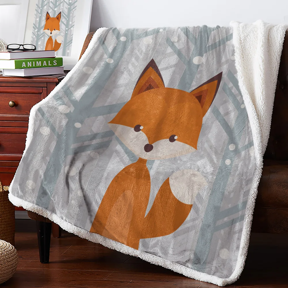 

Зимний Снежный лес с мультипликационным принтом «Лиса» для дома из овечьей шерсти, тевлая кашемировая кровать Одеяло диван зима теплая под...