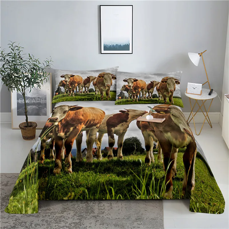 Cow Bedding Sheet Home Digital Printing Polyester Bed Flat With Pillowcase Print | Дом и сад