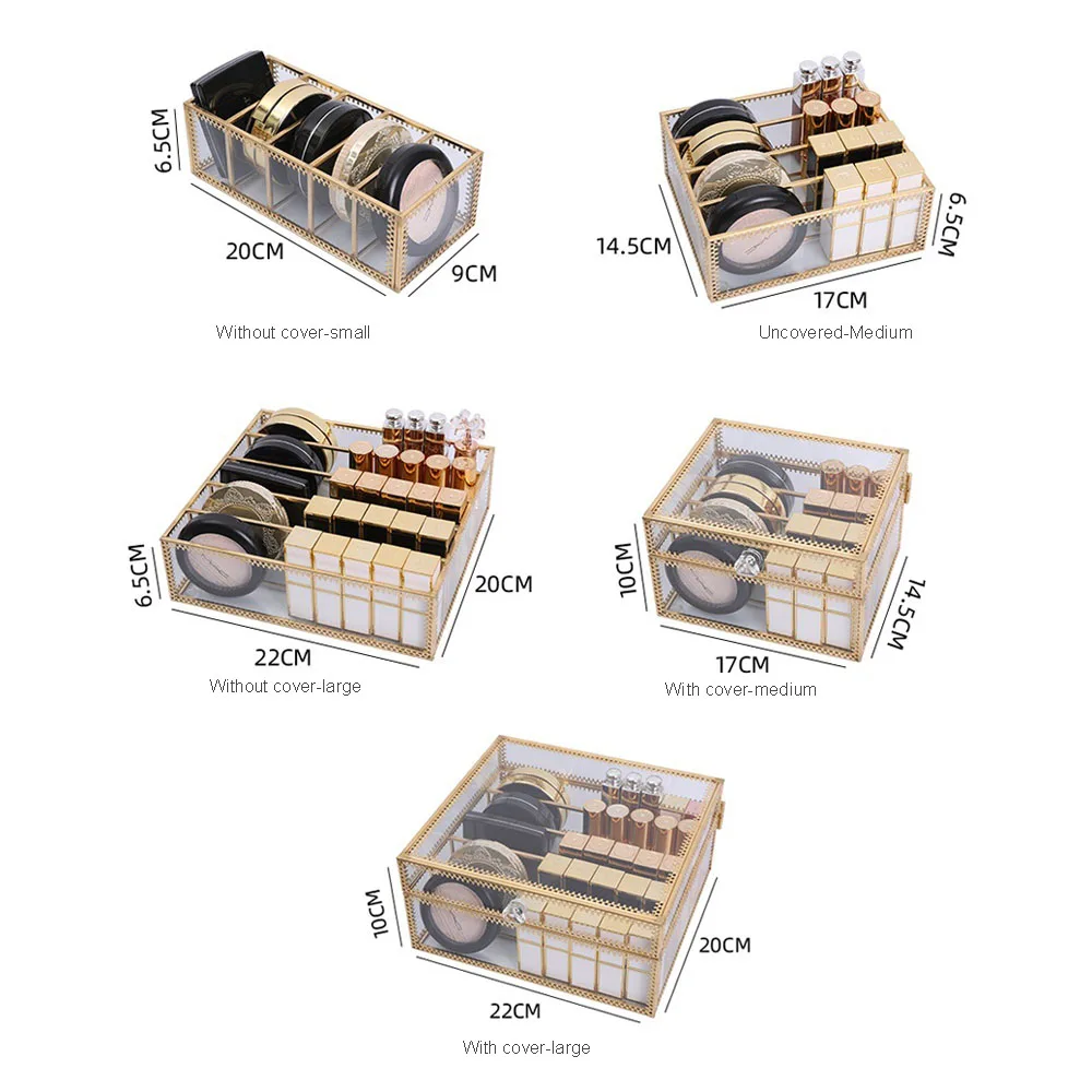

Glass Compact Eye Shadow Lipstick Storage Box Dust-proof Desktop Partition Storage Box Organize Box Make Up Organizer
