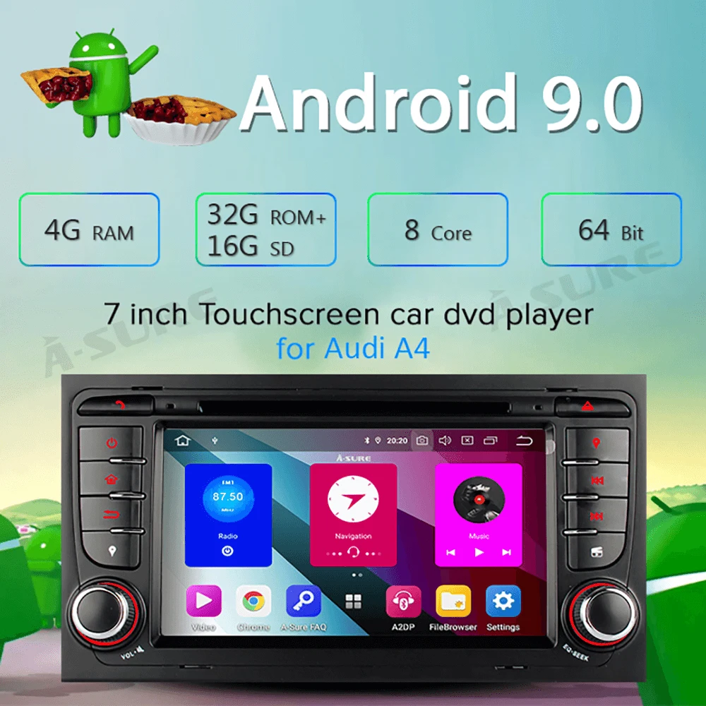 A-Sure 2 Din 4G RAM 8 Core Android 9 0 Авто Радио DVD плеер навигация для Audi A4 S4 RS4 B6 8E 8F B9 B7 SEAT EXEO