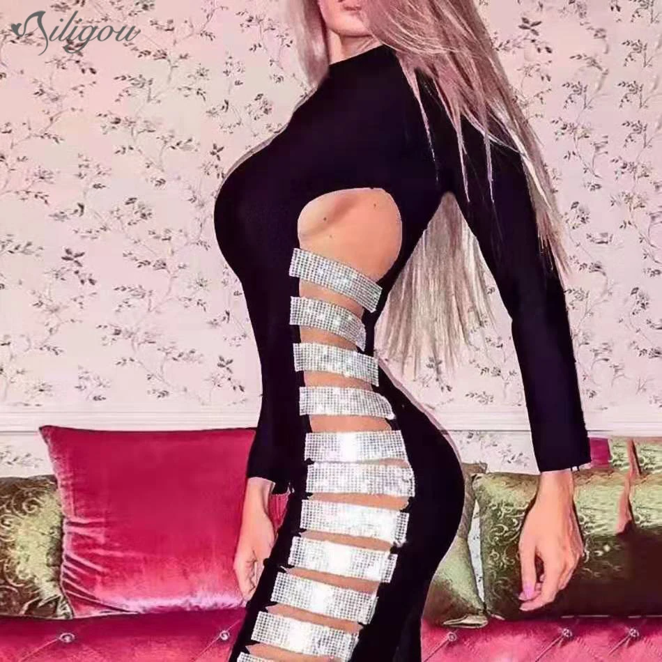 Ailigou 2021 летнее Новое Женское Бандажное платье сексуальное облегающее с круглым