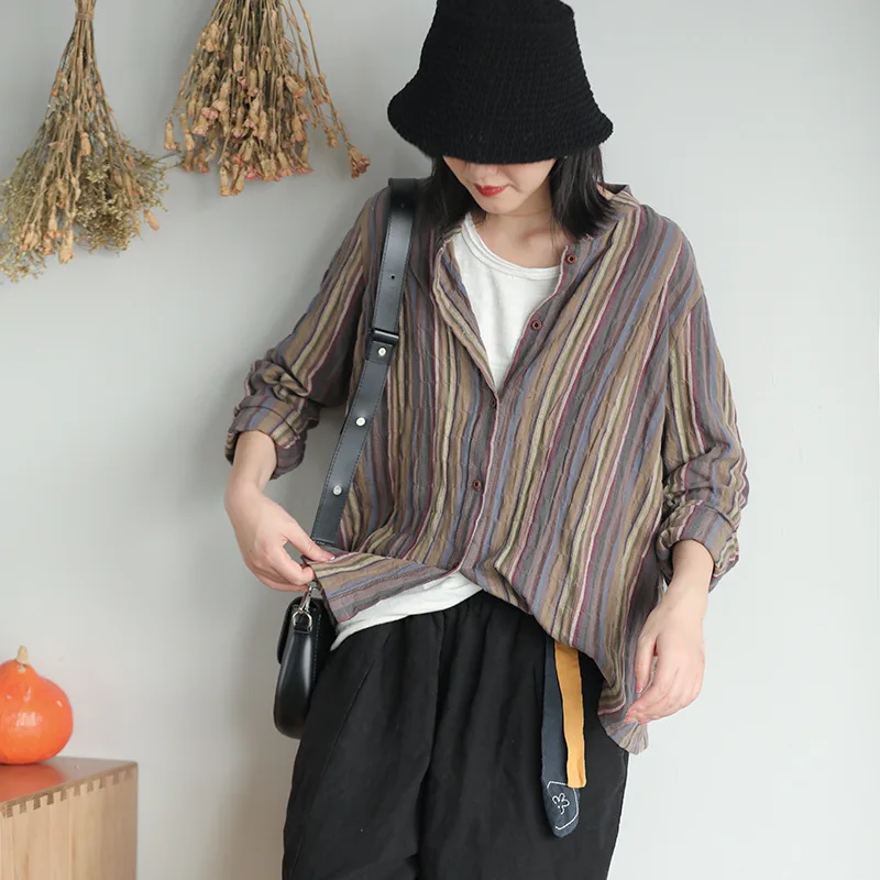 Осенняя блузка Мода ретро свободная женская рубашка 2019 Новая v-образный вырез с