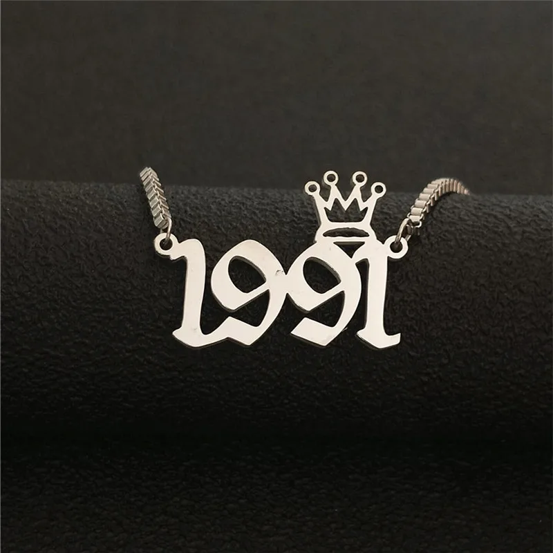 Silver 1991 Пользовательские Старый английский номер Цепочки и ожерелья Корона BFF ювелирные изделия из золота год 1991 1992 1993 1994 1995 1996 1997 1998 1999 2000 подарок на день рождения - Окраска металла: Silver 1991