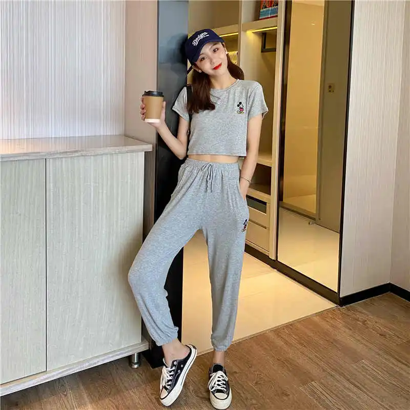 Женский костюм в западном стиле красная сетчатая короткая футболка с Микки