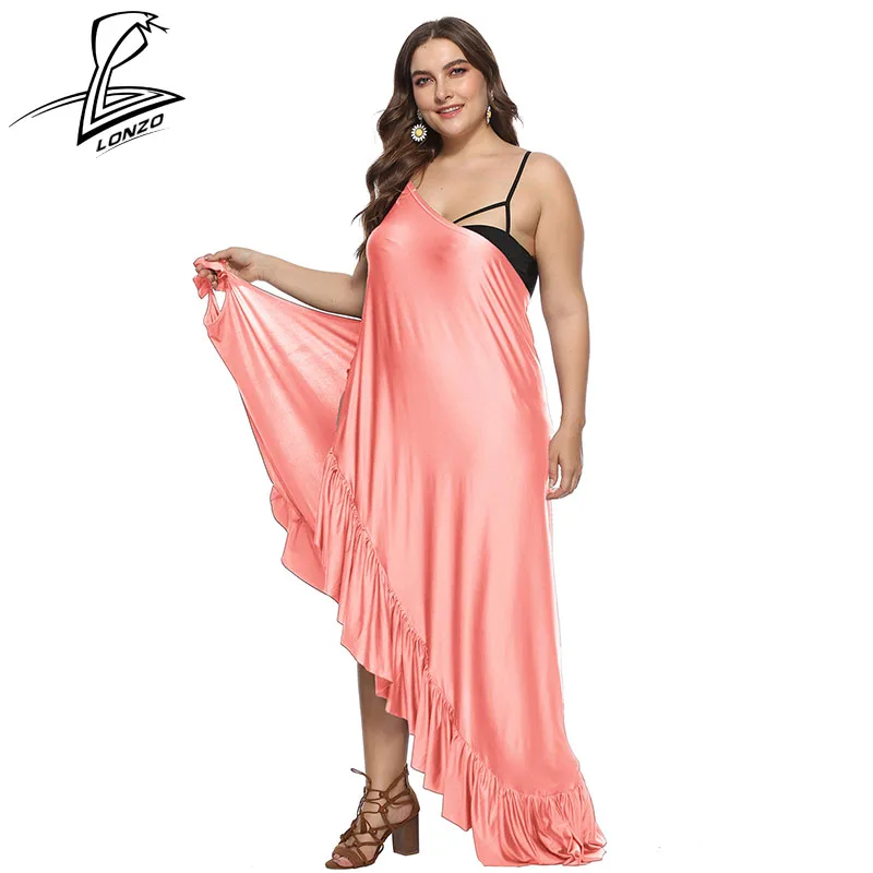 LONZO  Plus Size Ruffled Beach Dress Women's Honeymoon Sexy Halter Bikini Cover Large Swing Skirt  LCP26