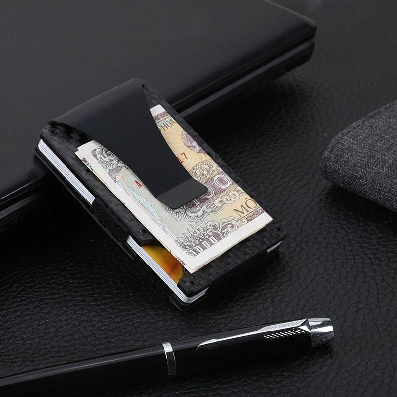 

Men Slim Carbon Fiber Credit Card Holder RFID Blocking Metal Wallet Money Clip