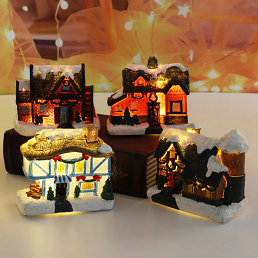 

Brightness LED Light Up Small Village House Scene Christmas Decor Resin Ornament Christmas Tree Pendant Decoration Gift Ornament
