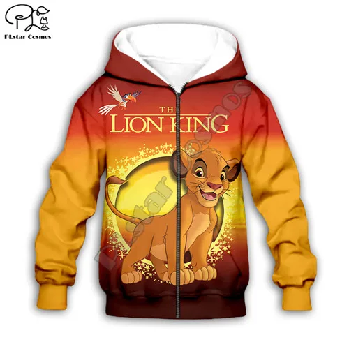 Kids zip hoodies Simba The Lion King/толстовка с капюшоном для детей, толстовки на молнии с 3d принтом, топ с длинными рукавами для мальчиков и девочек, штаны, Прямая поставка - Цвет: Kids zip hoodies