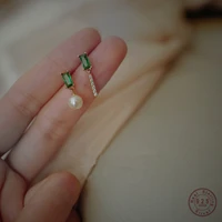 925 sterling silver french simple emerald pearl earrings women light luxury temperament wedding jewelry girlfriend gift