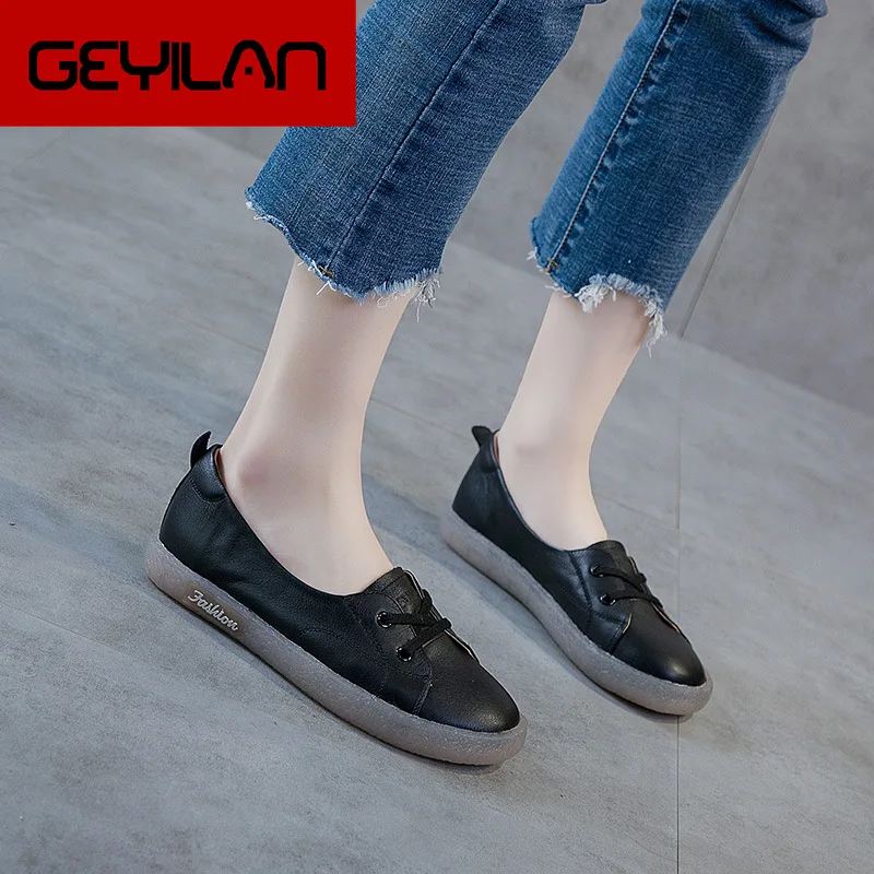 Женские туфли из натуральной кожи с мягкой подошвой на плоской подошве|Обувь без