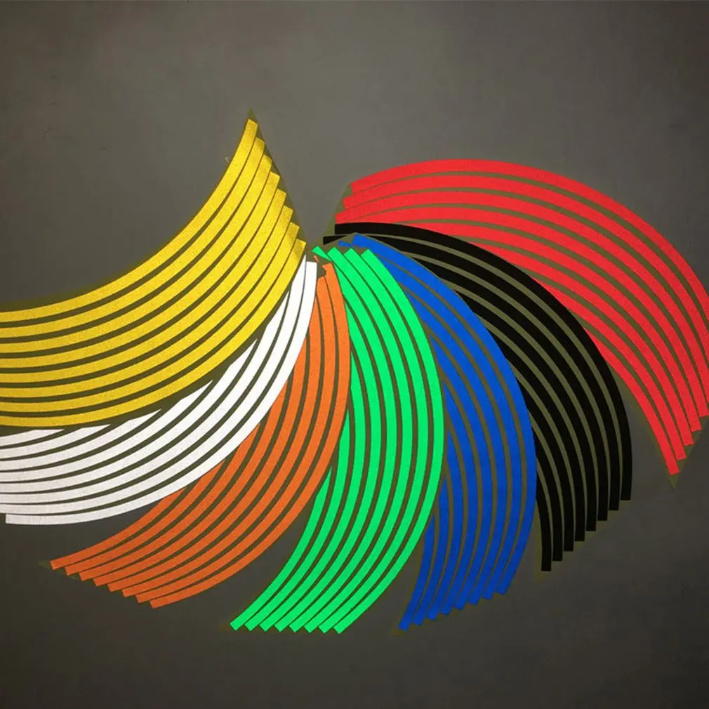 

4 цвета, полоски для стайлинга автомобиля, наклейки и наклейки на колеса мотоцикла, водонепроницаемая 18-дюймовая светоотражающая лента