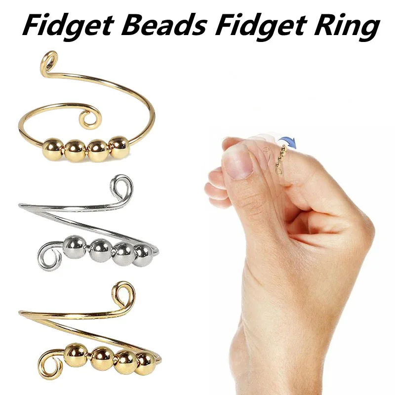 2PCS Open Finger Ring Single Coil Spiral Beads Rotate Freely Knitting Decompression Tools Knitting Crochet Loops Fidget Ring Toy