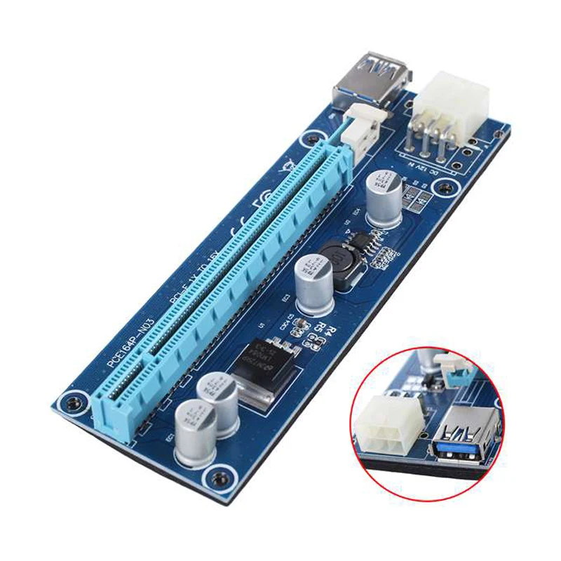 PPYY-6 PCI-E PCI Express Riser Card 1X to 16X USB 3 0 удлинитель графическая карта адаптер Molex 6Pin на SATA
