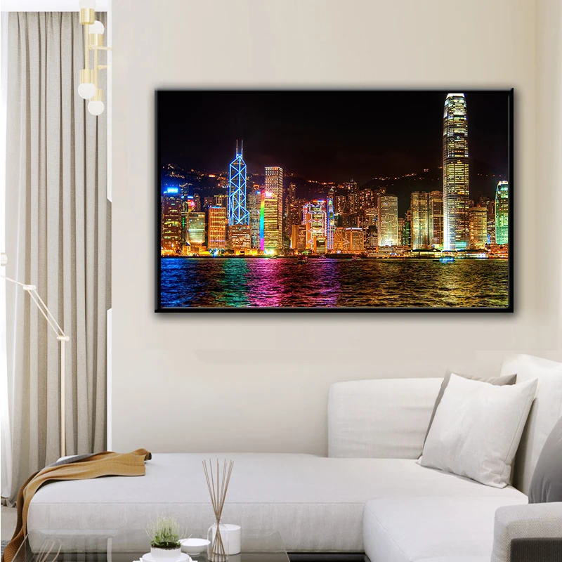 Пейзаж плакаты и принты настенная живопись на холсте в гонконгском городе ночная