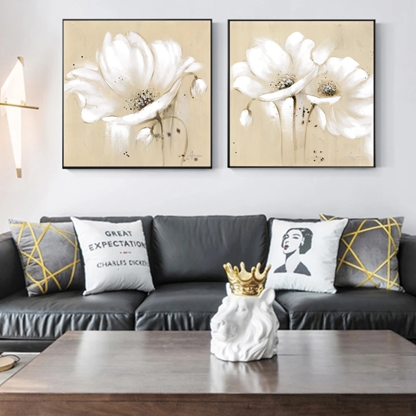 

No Framed Hand Painted White Flower Oil Painting On Canvas 100% Handmade Wall Paintings Decor Art Modern Paintings For Living R