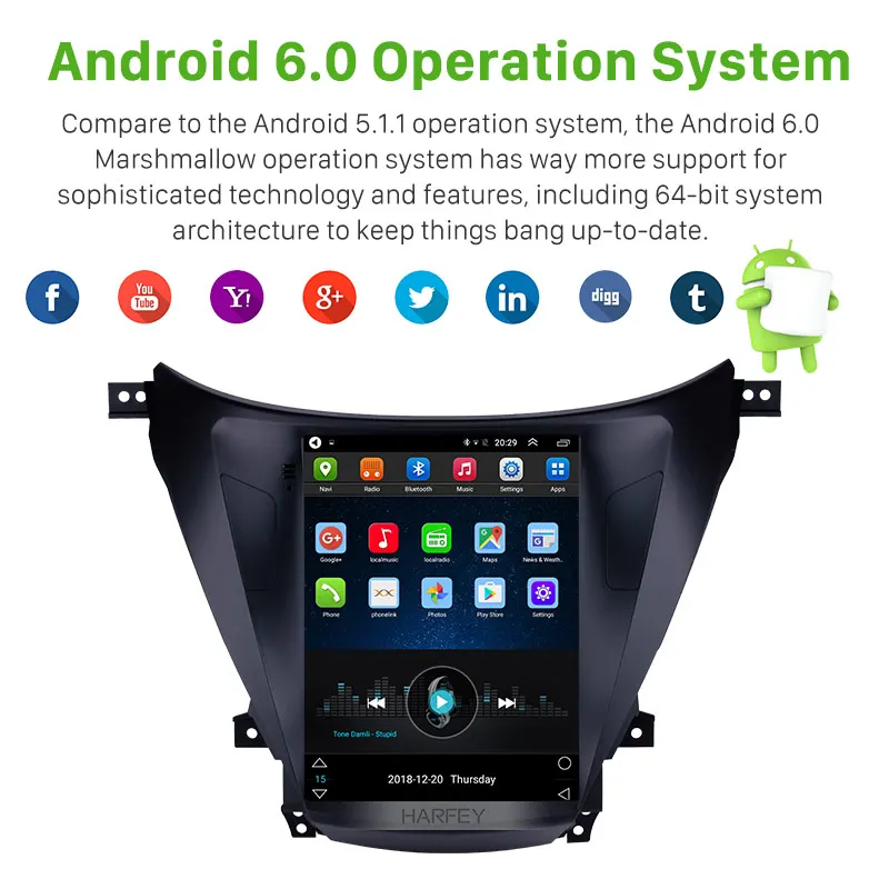 Автомобильный стереопроигрыватель Harfey Android 9 1 7 &quot4G LTE для 2012-2014 Hyundai Avante Elantra GPS Navi