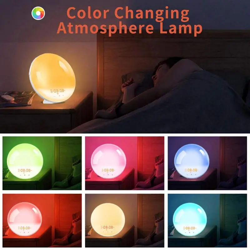 Wake Up Light Sunrise Alarm Clock 7 Colors Sunrise/Sundown WiFi Smart FM Radio Digital Nightlight For Alexa Google Home | Дом и сад