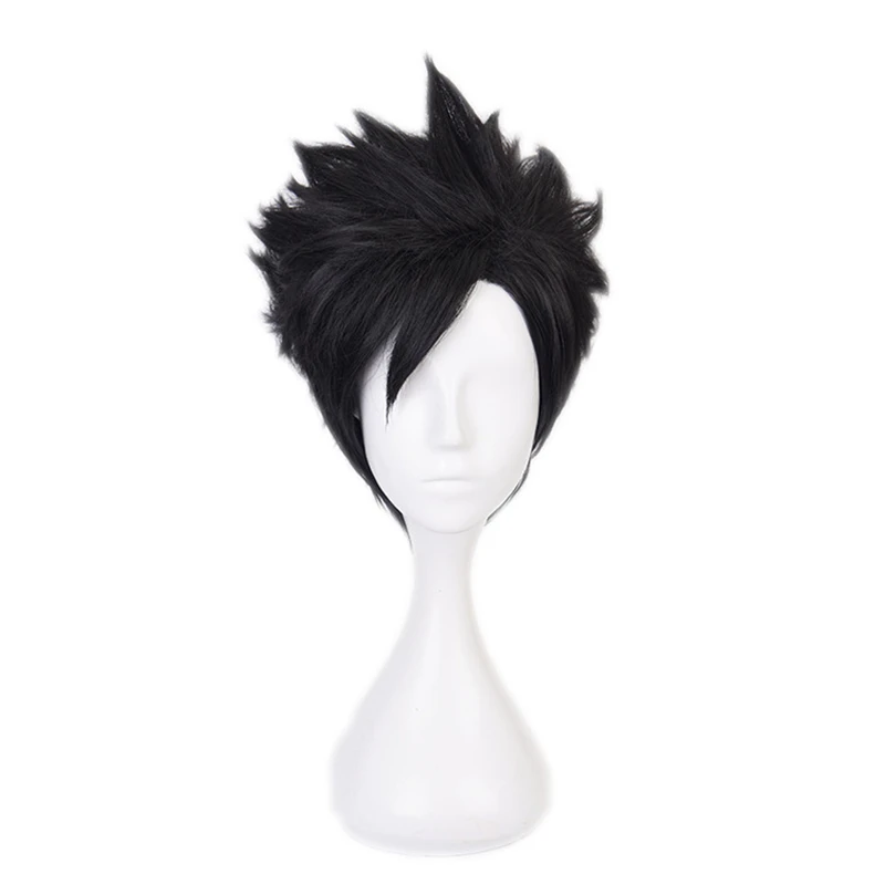

Haikyuu! Парик для косплея Tetsurou Kuroo Tetsurou, термостойкие короткие черные искусственные волосы для костюма, 30 см, с шапочкой