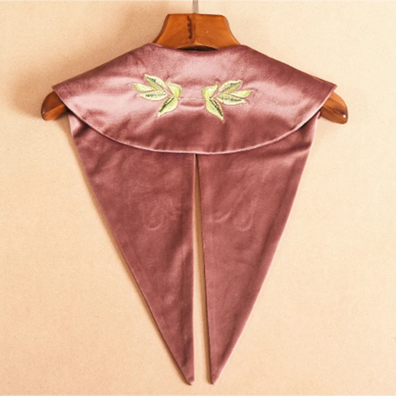 

Women Chiffon Detachable Half Shirt Blouse Velvet Floral Embroidery Lapel False Collar Lolita Shawl Decorative Dickey
