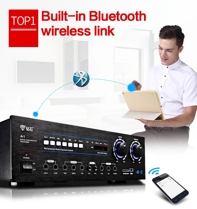 Бытовой Мощный Bluetooth усилитель мощности KYYSLB 800 Вт 220 В A1 KTV аудио 2 0 для караоке