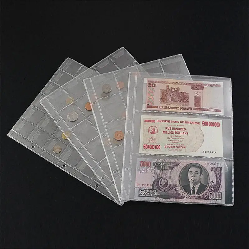 10Pcs Money Banknote Paper Album Page Collecting Holder 3-Slot Loose Leaf Sheet Protection Banknotes | Дом и сад