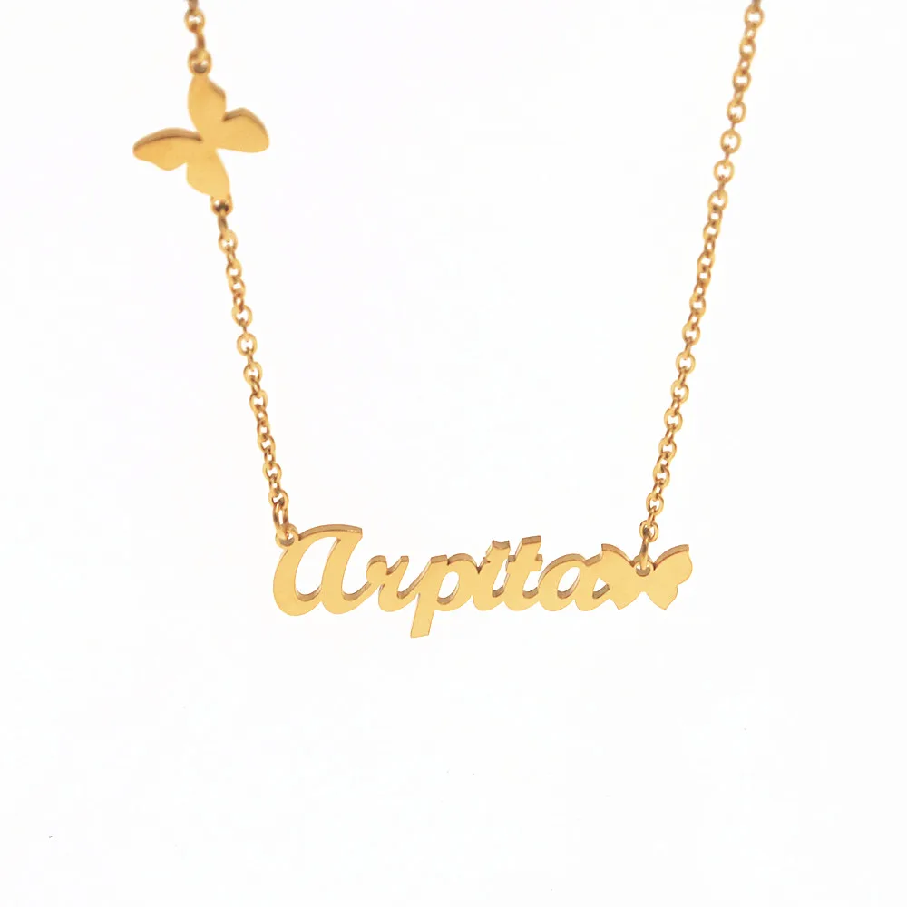 

Custom Butterfly Necklace Stainless Steal Chain Fashion Customized Name Charm Necklace Nameplate Friend Gift Dropshipping