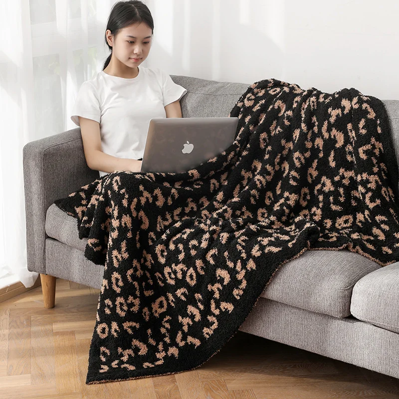Manta de punto con huella de leopardo para cama, colcha c&aacute;lida de invierno, de lujo, descalzo, de Navidad-4