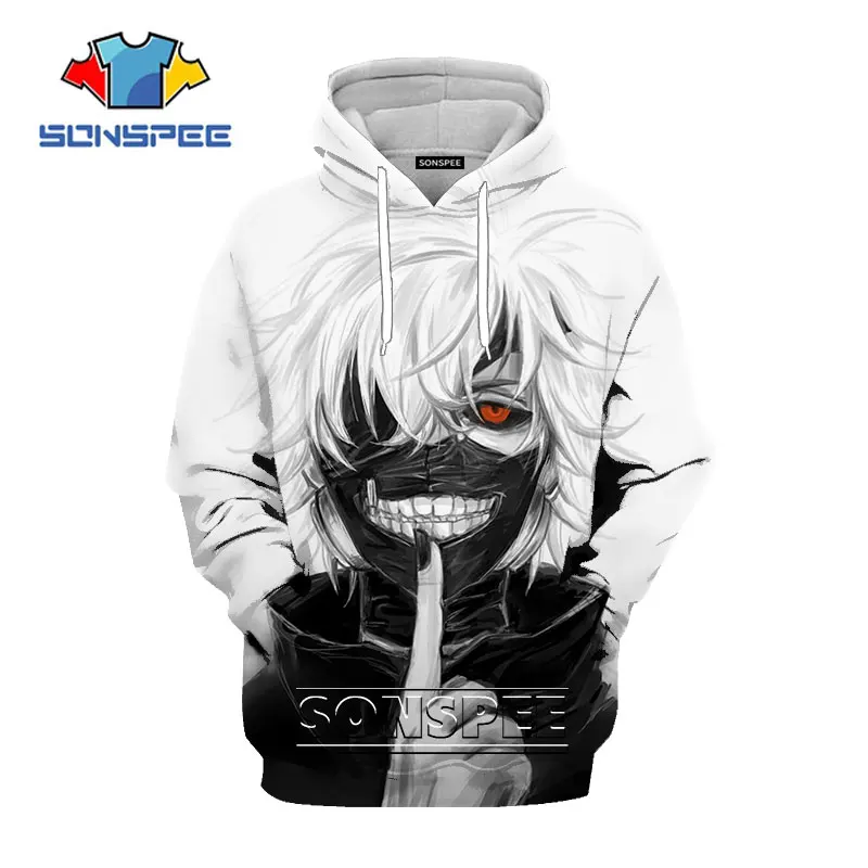

SONSPEE Japanese Hoodie Tokyo Ghoul Men Sweatshirt Women Clothes Harajuku Tracksuit Hip Hop Streetwear 3d Hoodies Men 2021