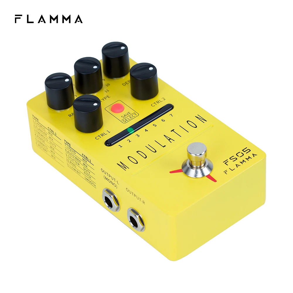 FLAMMA FS05 Modulation Pedal Stereo Digital Guitar Effects Pedal with 11 Modulation Effects and 7 Preset Slots True Bypass enlarge
