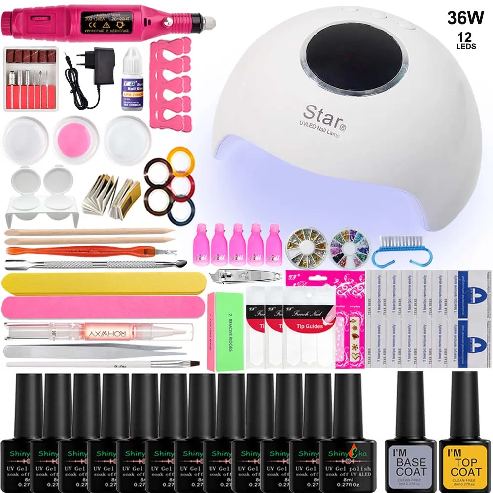 12 nail polishes 36 Вт УФ лампа для ногтей 6/10/12 Цвет УФ-гель для ногтей маникюрный набор сушильная машина Nail Art инструменты Декодер каналов кабельного телевидения база Лаки Semi перманентность УФ-лампа - Цвет: 12 nail polishes