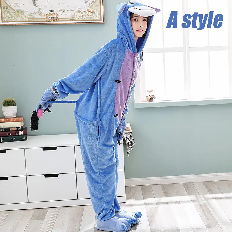 A Style Flannel flee Eeyore Ослик костюмы-комбинезоны, пижамы, комбинезон, одежда для сна, цельные женские комбинезоны с животными, пижамы, Пижамный костюм, вечерние платья - Цвет: A Style Flannel flee