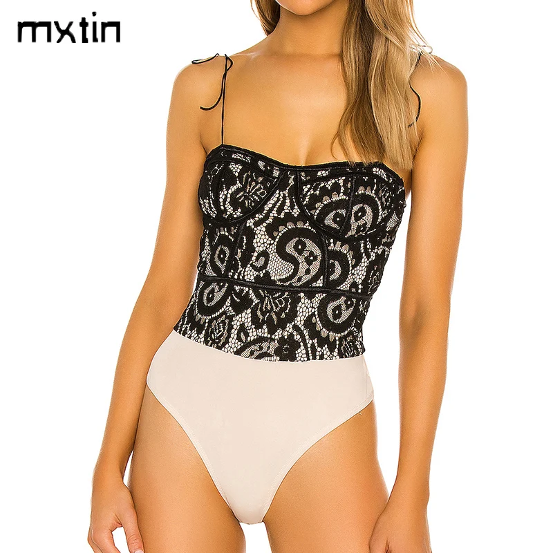 

Женское боди с кружевной отделкой, лоскутное боди с открытой спиной, тонкие бретельки, винтажный Топ, 2021