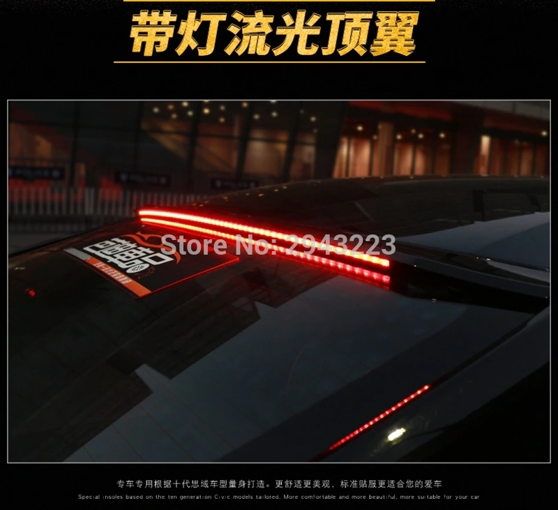 For Honda Civic Spoiler 10th ABS Plastic Gloss Black Color Rear Roof Trunk Wing Boot Rear Spoiler With Led Light