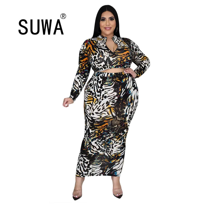 

Hot Recommend Style Women Wholesale Clothing Two Piece Sets Fall Long Sleeve Crop Top Bodycon Midi Skirts Elegant Work Wear