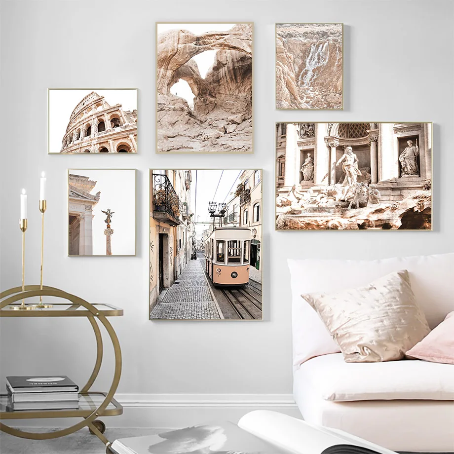 Картина на холсте с изображением римского старого городского автобуса неба