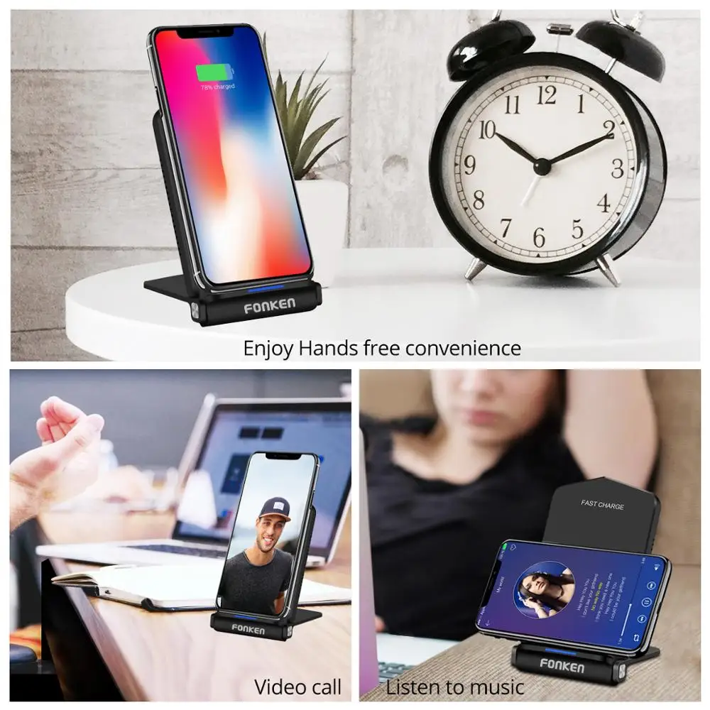 

FONKEN USB Wireless Charger Stand Foldable wireless Desk Charging Pad Qi Fast Charging Station Quick Charge Dock Phone Holder