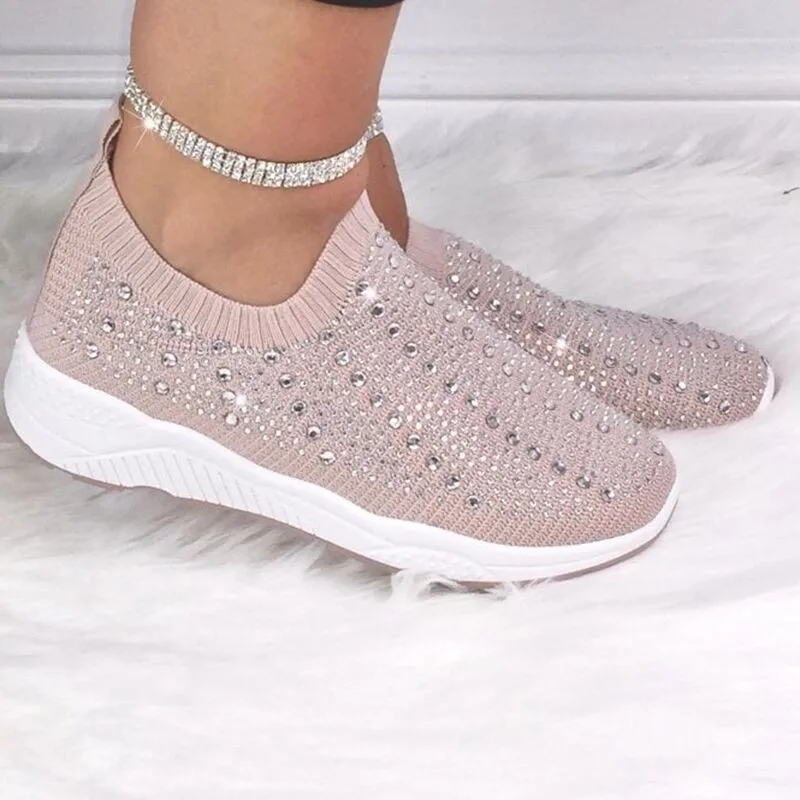

2020 White Sneakers Women Vulcanized Shoes Summer Slip On Flat Shoes Casual Crystal Fashion Bling Sneakers Ladies Trainers