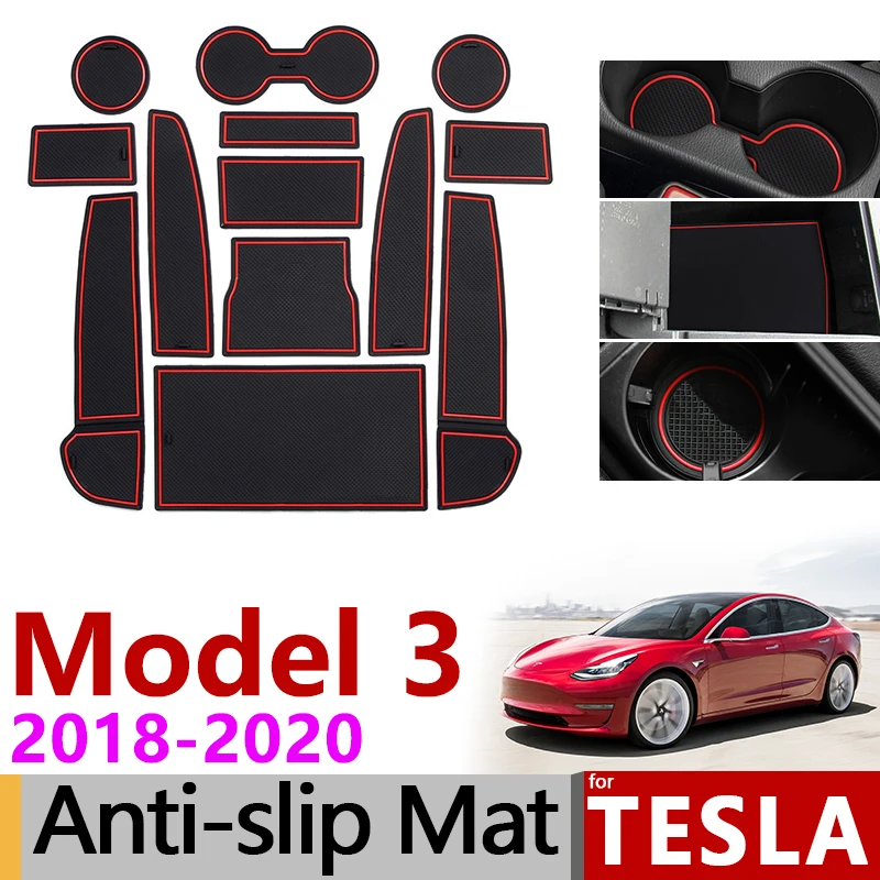 

13pcs Anti-Slip Mat for Phone Gate Slot Mats Cup Rubber Pads Rug for Tesla Model 3 2018 2019 2020 Model3 Accessories Stickers