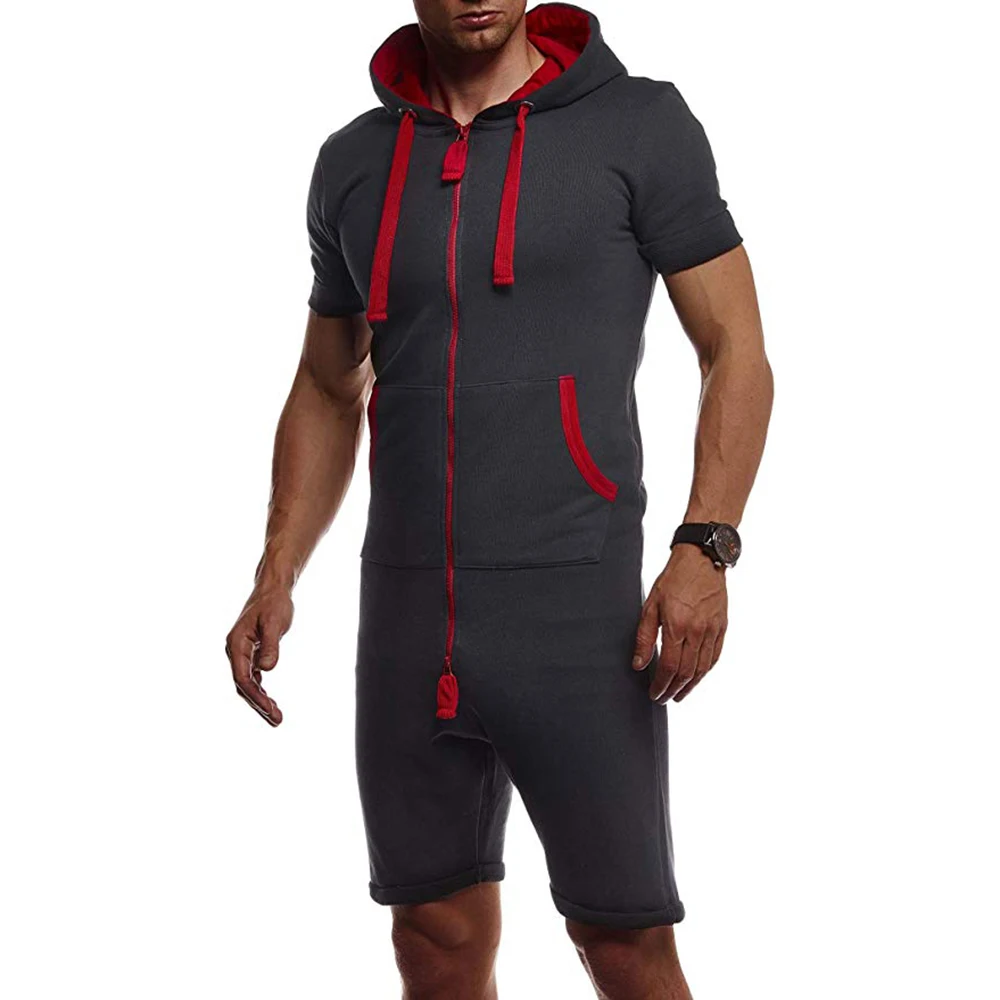 Мужской короткий комбинезон 2020 летняя футболка с короткими рукавами капюшоном и