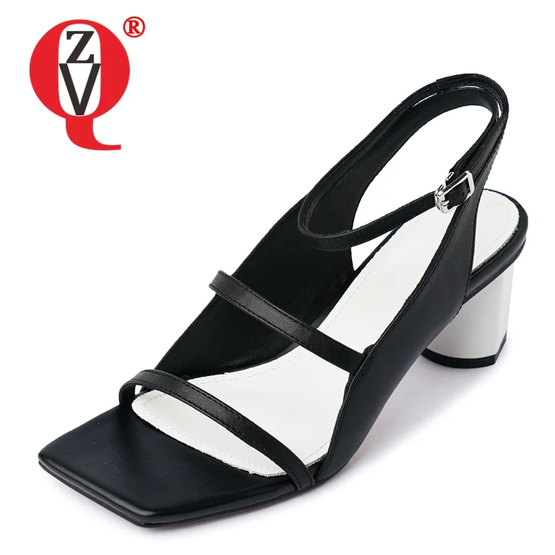 

ZVQ Женская Новый стиль; Натуральная кожа; Стильные летние сандалии с квадратным носком сплошного цвета для отдыха; Выразительные сандалии; У...