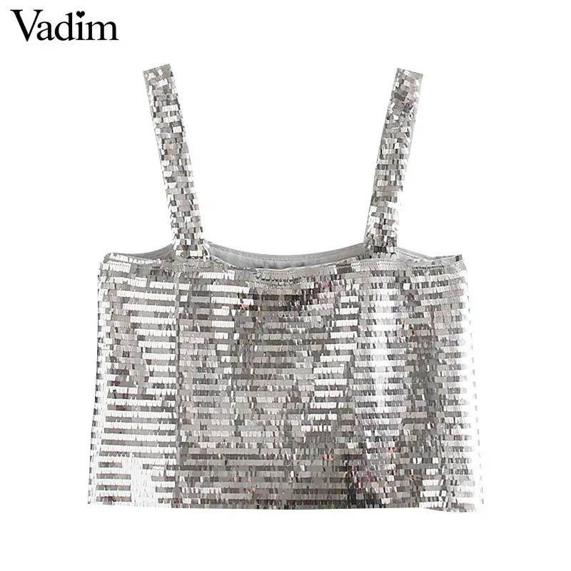Vadim женский сексуальный укороченный топ с блестками блестящий на бретельках без