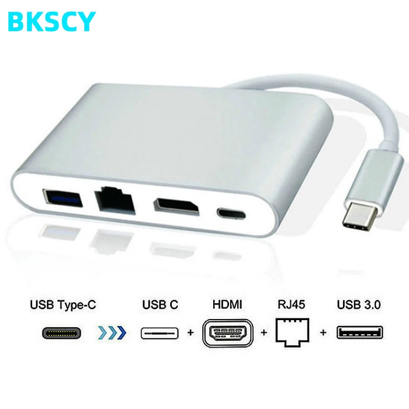 Кабель адаптер BKSCY с Usb c на Hdmi 4K Тип хаб Gigabit Ethernet RJ45 + USB 3 0 внешний разветвитель для