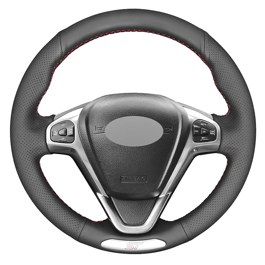 

Black Artificial Leather Hand-stitched Car Steering Wheel Cover For Ford Fiesta ST 2013 2014 2015 2016 2017 2018