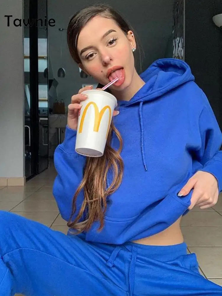 

Tawnie Women's Tracksuit 2021 Autumn Winter Set Woman 2 Pieces Casual Solid Long Sleeve Hood Sweatshirts Trouser Suit Sportswear