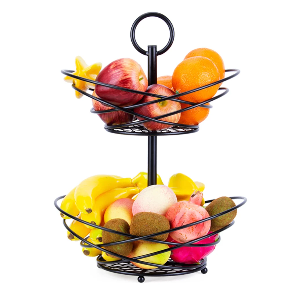 

1Pc Double-layer Iron Fruit Storage Basket Snack Candy Storage Container Black