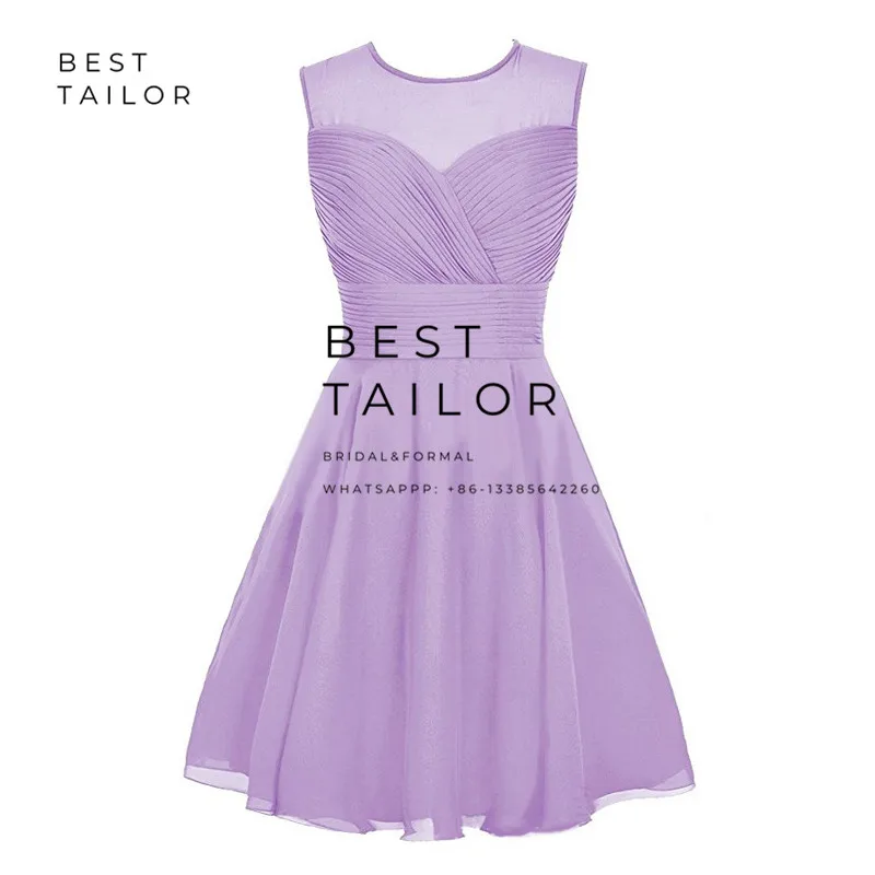 Женское шифоновое платье с круглым вырезом сиреневое простое для выпускного