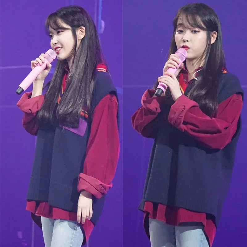 Женский вельветовый Топ с длинным рукавом Kpop IU Lee Ji Eun комплект из 2 предметов