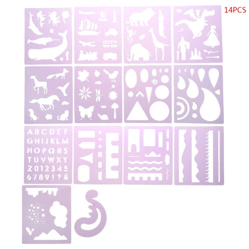 

14pcs/set Letters Animal Drawing Template Stencil Painting Embossing DIY Album