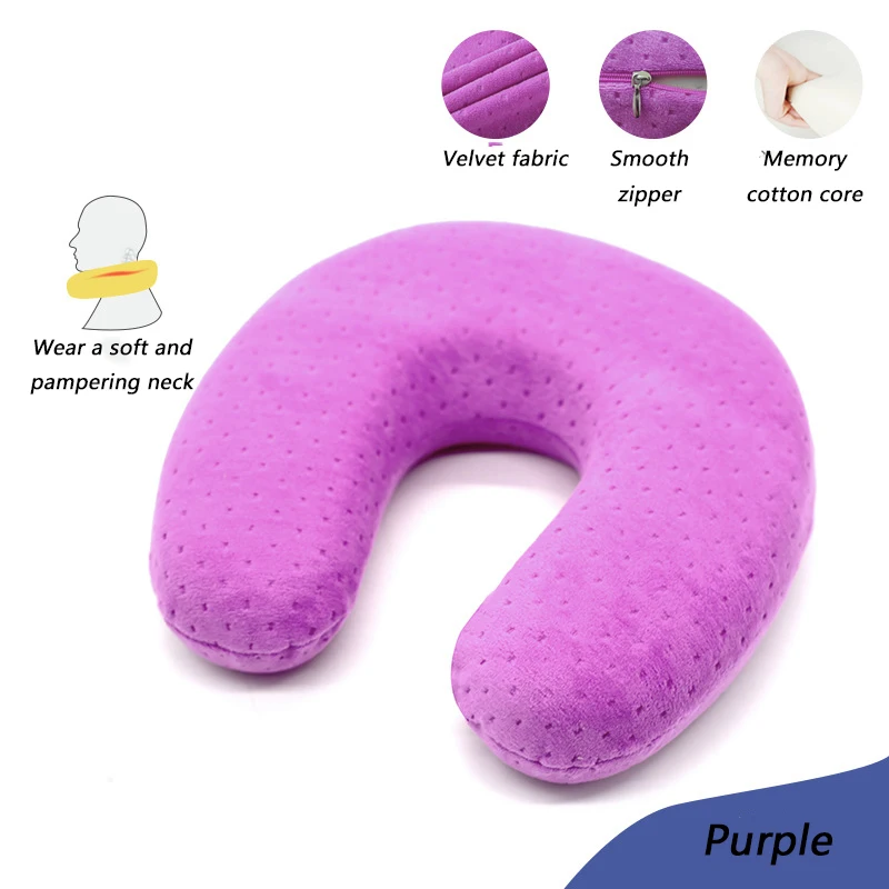 purple velvet U-образная медленный отскок пены памяти Soild подушка для шеи мягкий Автомобиль Полет офис поддержка шеи самолет Путешествия Подушка для отдыха головы - Цвет: purple velvet